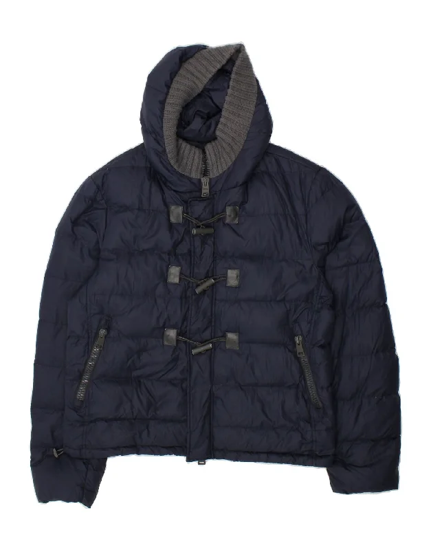 HERNO Womens Hooded Duffle Padded Jacket IT 52 2XL Navy Blue Zippered Front Buttoned Front Snap Front HERNO Womens Hooded Duffle Padded Jacket IT 52 2XL Navy Blue Zippered Front Buttoned Front Snap Front