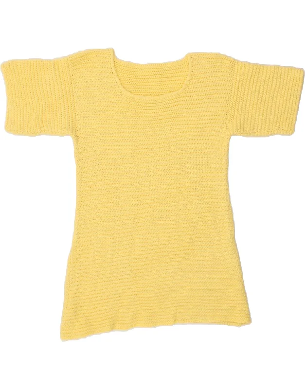 VINTAGE Womens Short Sleeve Boat Neck Jumper Sweater UK 8 Small Yellow Wool Sweater Cotton Sweater Cashmere Sweater VINTAGE Womens Short Sleeve Boat Neck Jumper Sweater UK 8 Small Yellow Wool Sweater Cotton Sweater Cashmere Sweater