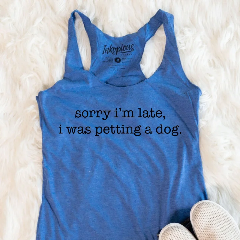 LAST CHANCE - Sorry I'm Late, I Was Petting a Dog Racerback Tank - Final Sale navy tank top