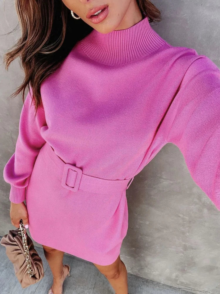 Turtleneck Sweater Dress Women Long Sleeve Winter Knitted Dress with Belt 2022 Lady Elegant Pink Mini Christmas Party Dresses High Neck Crew Neck V-Neck Turtleneck Sweater Dress Women Long Sleeve Winter Knitted Dress with Belt 2022 Lady Elegant Pink Mini Christmas Party Dresses High Neck Crew Neck V-Neck
