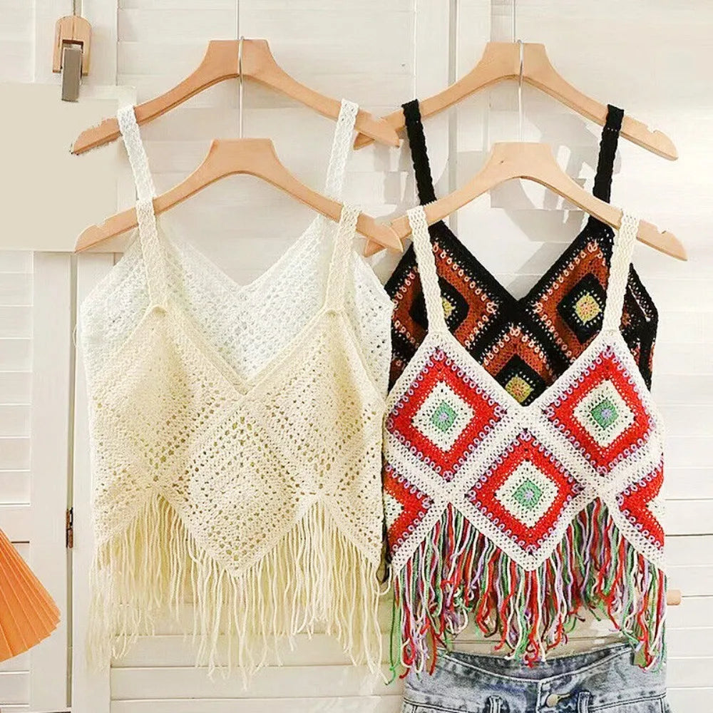 Cotton Crochet Camisole Exquisite Knitted Boho Crochet Tops Tassel Tank Women trendy tank top