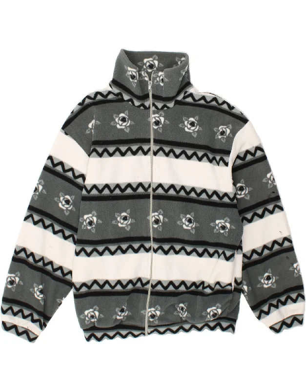 VINTAGE Womens Fleece Jacket UK 16 Large Grey Floral Polyester Front Pockets Side Pockets Patch Pockets VINTAGE Womens Fleece Jacket UK 16 Large Grey Floral Polyester Front Pockets Side Pockets Patch Pockets