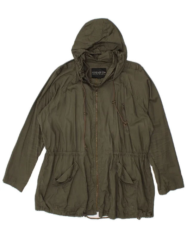 FOREVER 21 Womens Hooded Utility Jacket UK 18 XL Khaki Cotton Zip Front Button Front Snap Front FOREVER 21 Womens Hooded Utility Jacket UK 18 XL Khaki Cotton Zip Front Button Front Snap Front