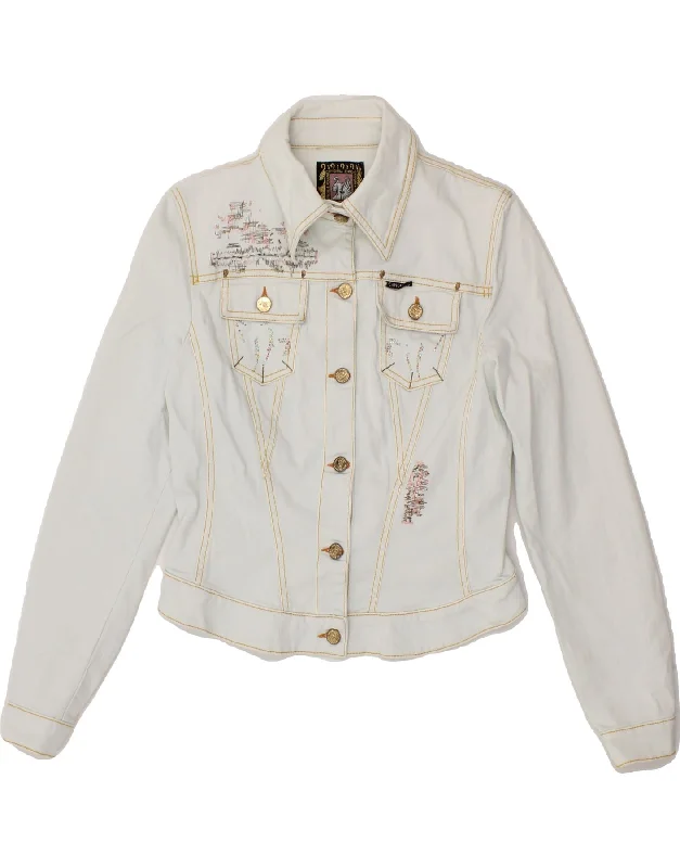 CAPPOPERA Womens Graphic Crop Denim Jacket IT 46 Large Blue Cotton Elasticated Jacket Padded Jacket Insulated Jacket CAPPOPERA Womens Graphic Crop Denim Jacket IT 46 Large Blue Cotton Elasticated Jacket Padded Jacket Insulated Jacket