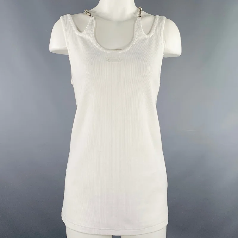 PRIVATE POLICY Size L Ball Chain White Cotton Blend Ribbed Tank Casual Top trendy tank top