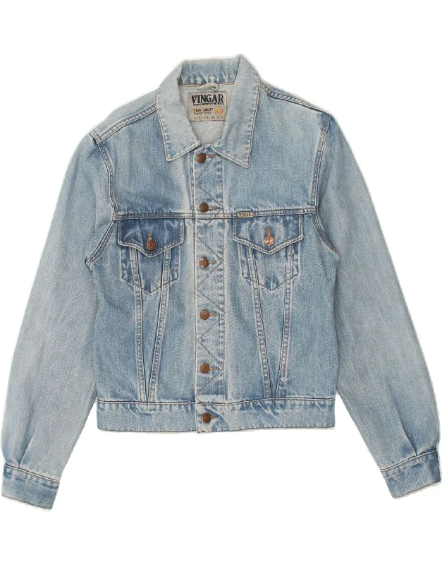 VINGAR Womens Denim Jacket UK 10 Small Blue Welt Pockets Slit Pockets Flap Pockets