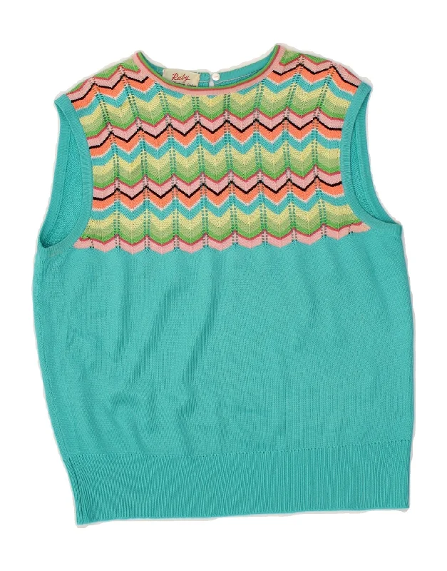 RUBY Womens Vest Tank Top UK 12 Medium Turquoise Chevron cropped tank top