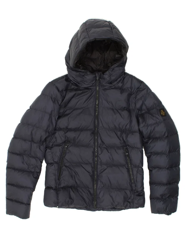 REFRIGIWEAR Womens Hooded Padded Jacket UK 38 Medium Navy Blue Polyamide Satin Fabric Silk Fabric Chiffon Fabric REFRIGIWEAR Womens Hooded Padded Jacket UK 38 Medium Navy Blue Polyamide Satin Fabric Silk Fabric Chiffon Fabric