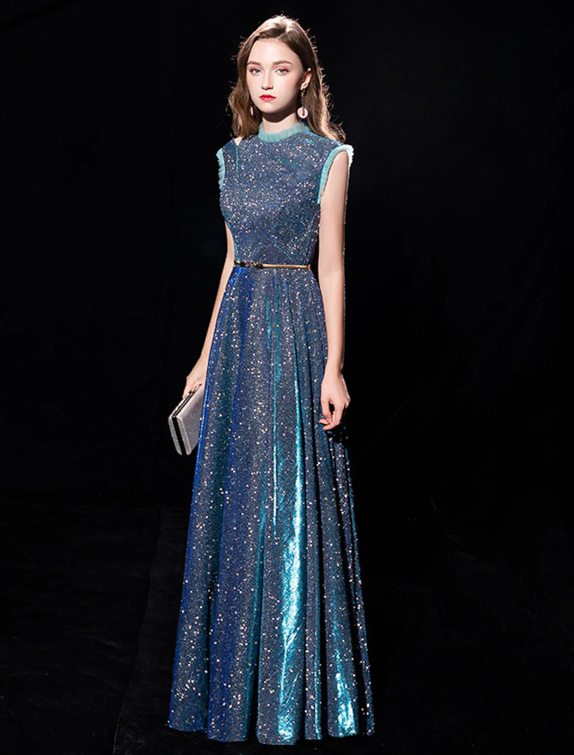 A-Line Elegant Sparkle & Shine Formal Evening Dress High Neck Sleeveless Floor Length Tulle with Sash / Ribbon Tunics Brand named A-Line Elegant Sparkle & Shine Formal Evening Dress High Neck Sleeveless Floor Length Tulle with Sash / Ribbon Tunics Brand named