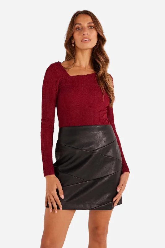 Minkpink Leena Pu Mini Skirt in Black velvet skirt plush