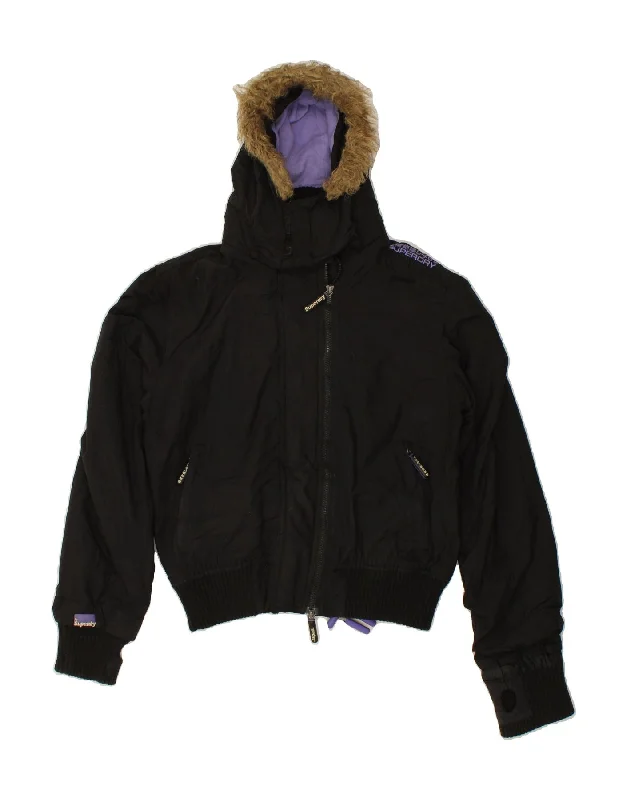 SUPERDRY Womens The Windbomber Hooded Windbreaker Jacket UK 16 Large Black Cardigan Sweater Pullover SUPERDRY Womens The Windbomber Hooded Windbreaker Jacket UK 16 Large Black Cardigan Sweater Pullover