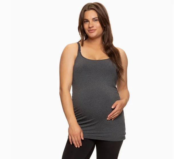 Maternity/Nursing Clip Cami Tank Top, Eco Modal - Heather Charcoal Grey baby blue tank