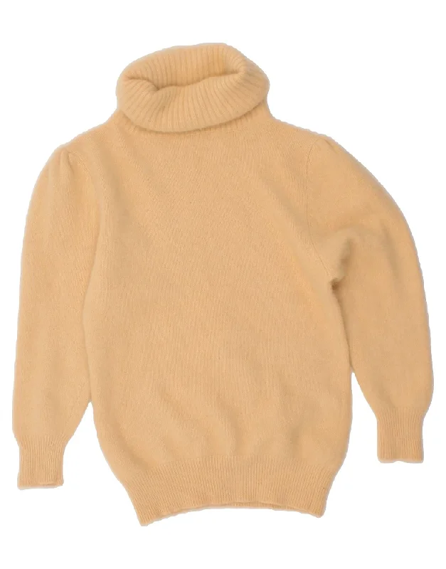 VINTAGE Womens Roll Neck Jumper Sweater UK 10 Small Beige Angora Cable Knit Ribbed Knit Lace Knit VINTAGE Womens Roll Neck Jumper Sweater UK 10 Small Beige Angora Cable Knit Ribbed Knit Lace Knit