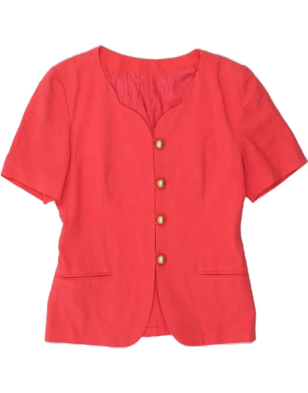 VINTAGE Womens 4 Button Short Sleeve Blazer Jacket IT 46 Large Red Linen Stand-Up Collar Roll-Neck Collar Turtle Neck VINTAGE Womens 4 Button Short Sleeve Blazer Jacket IT 46 Large Red Linen Stand-Up Collar Roll-Neck Collar Turtle Neck