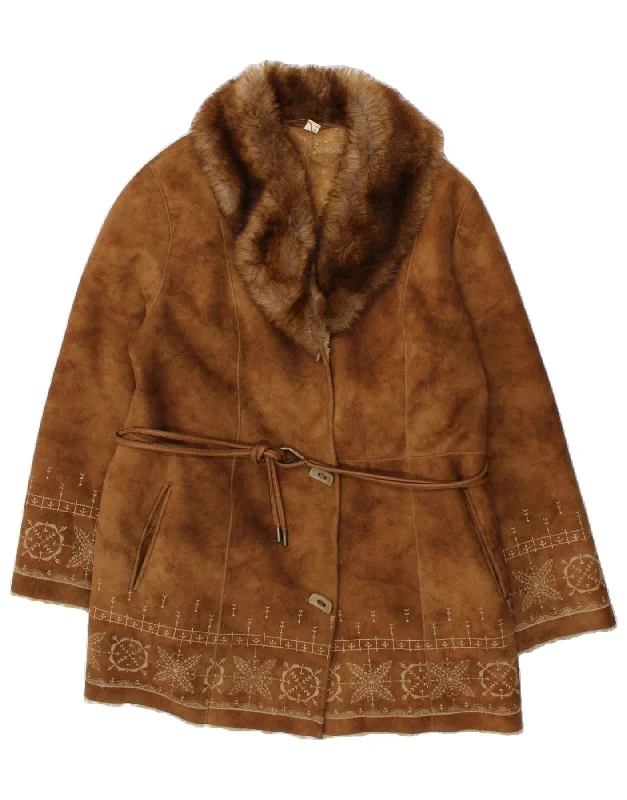 VINTAGE Womens Sherpa Jacket UK 16 Large Brown Fair Isle Acrylic V-Neck Jacket Boat Neck Jacket Square Neck Jacket VINTAGE Womens Sherpa Jacket UK 16 Large Brown Fair Isle Acrylic V-Neck Jacket Boat Neck Jacket Square Neck Jacket