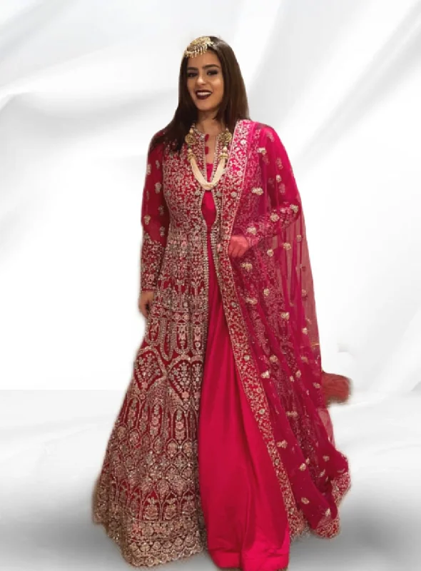 Red Color Heavy Embroidery Jacket Anarkali - rent Insulated Jacket Fitted Jacket Loose Jacket