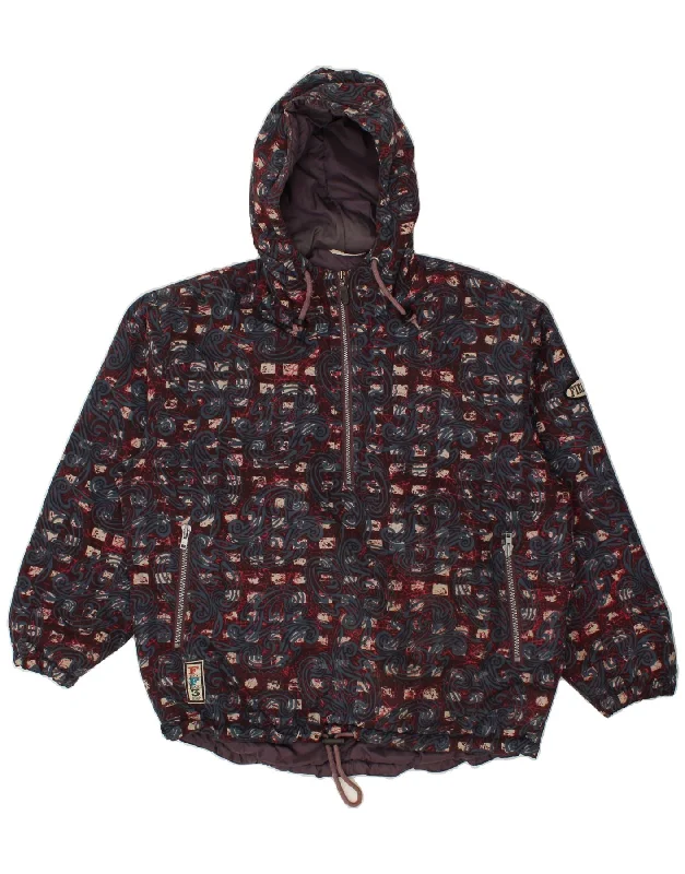 ETIREL Womens Hooded Rain Jacket UK 16 Large Multicoloured Paisley Nylon Print Jacket Jacquard Jacket Patchwork Jacket