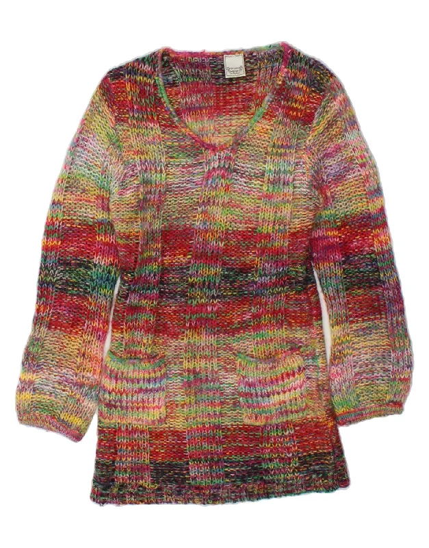 VINTAGE Womens Longline V-Neck Jumper Sweater UK 8 Small Multicoloured Slim Fit Regular Fit Oversized VINTAGE Womens Longline V-Neck Jumper Sweater UK 8 Small Multicoloured Slim Fit Regular Fit Oversized