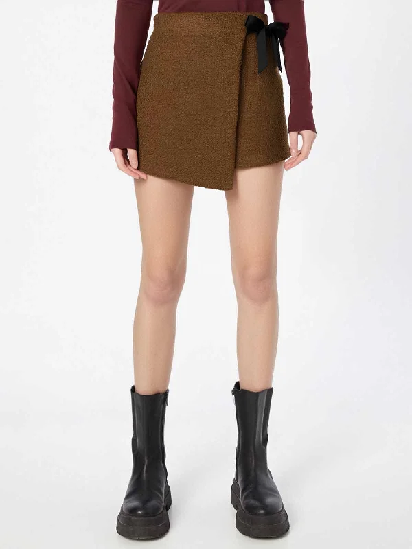 ASOBIO Mid-Rise Side Tie A-Line Wrap Mini Skirt elastic waist skirt
