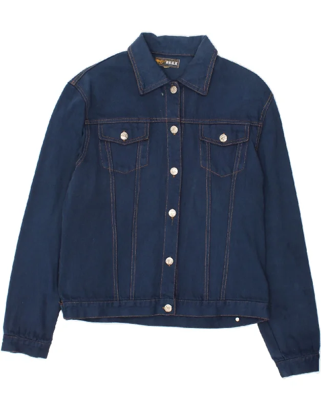 VINTAGE Womens Denim Jacket UK 14 Large Navy Blue Knit Jacket Woven Jacket Fleece Jacket VINTAGE Womens Denim Jacket UK 14 Large Navy Blue Knit Jacket Woven Jacket Fleece Jacket