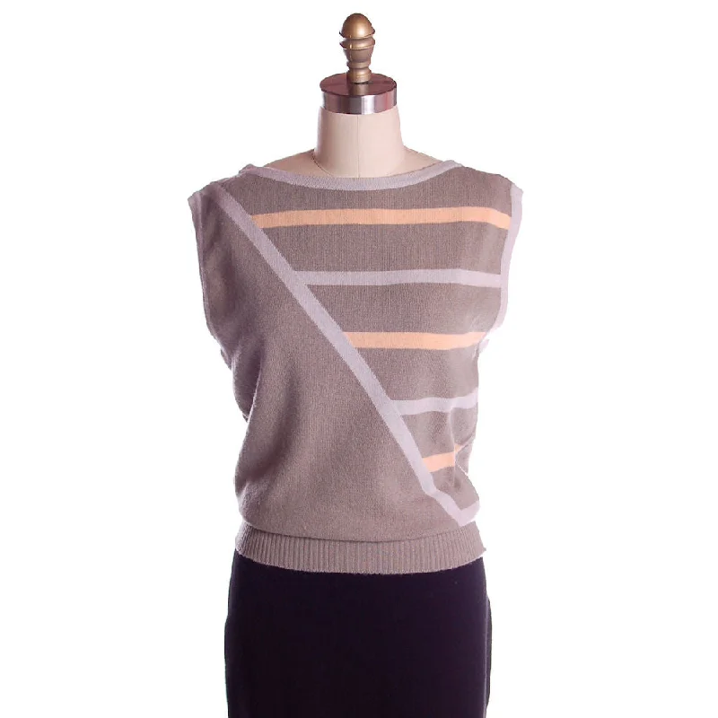 Vintage Pringle Taupe Cashmere Patterned Sweater Vest  Eu 38/97 1950s Polka Dot Checkered Tartan