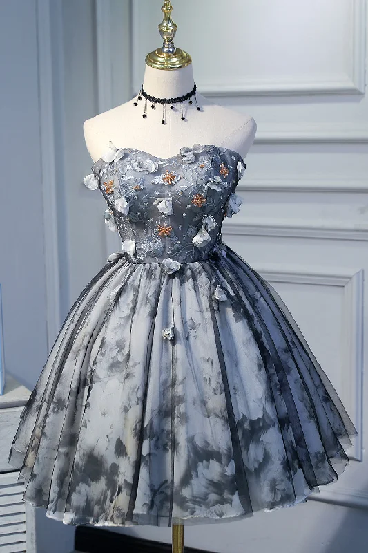 Strapless Sweetheart Short Homecoming Dresses with Flower Appliques Tunics Corduroy durable Strapless Sweetheart Short Homecoming Dresses with Flower Appliques Tunics Corduroy durable