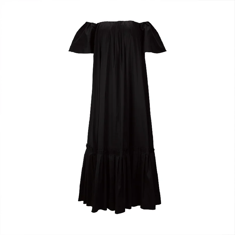 Black Long Bandeau Dress with Ruffles Tunics Prom sequined