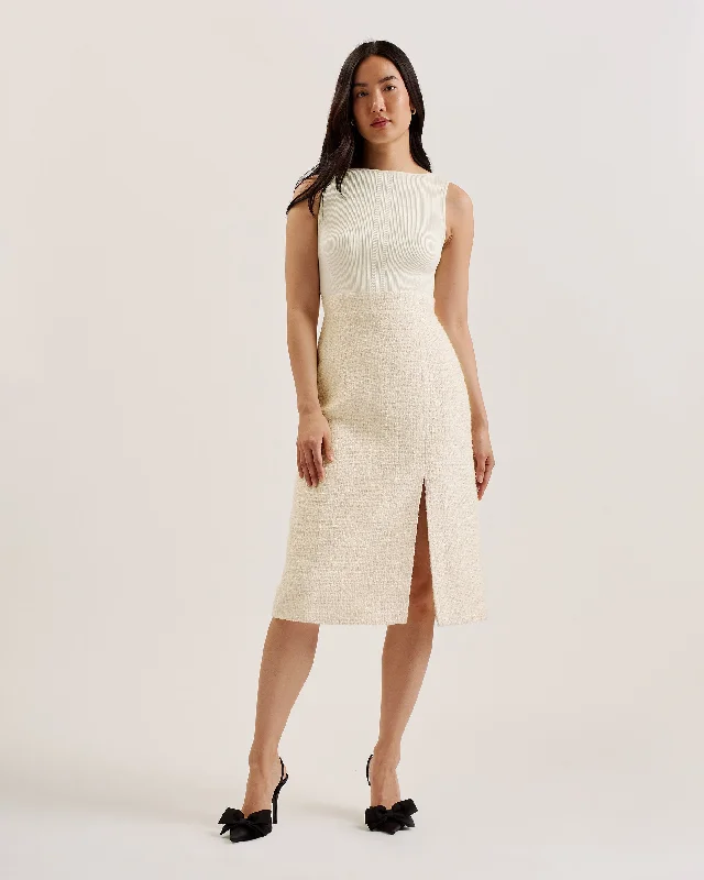 Morim Knit Bodice Boucle Midi Skirt With Side Ivory maxi skirt elegant