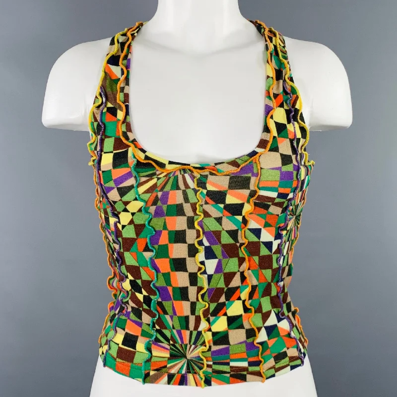 SIEDRES Size S Multi Color Viscose Blend Geometric Tank Casual Top flexible tank top