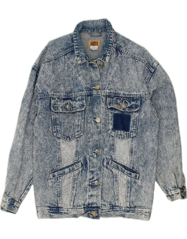 VINTAGE Womens Oversized Denim Jacket UK 16 Large Blue Cotton A-Line Jacket Boat Neck Shawl Collar VINTAGE Womens Oversized Denim Jacket UK 16 Large Blue Cotton A-Line Jacket Boat Neck Shawl Collar