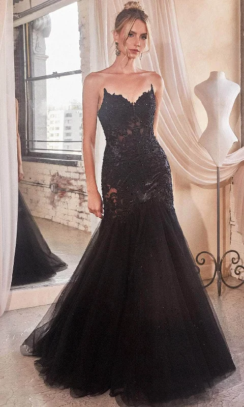 Cinderella Divine CDS482 - Embroidered Strapless Mermaid Silhouette Pageant Dress
