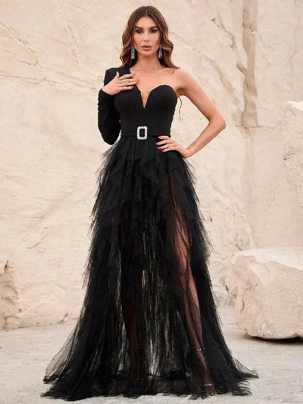 Sophisticated Elegance Asymmetrical Tulle Dress