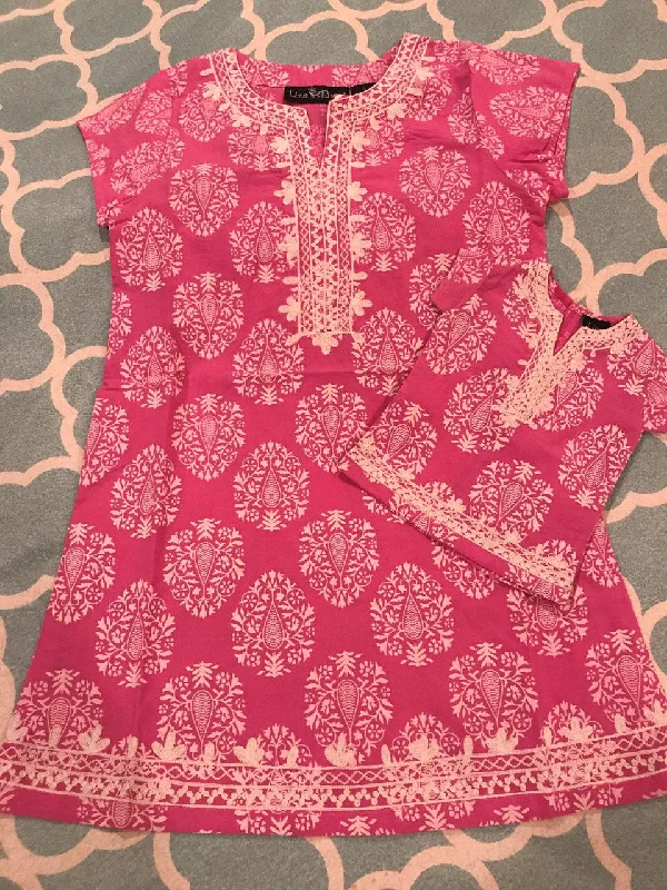 The Charlotte Embroidered Dress in Pink and White