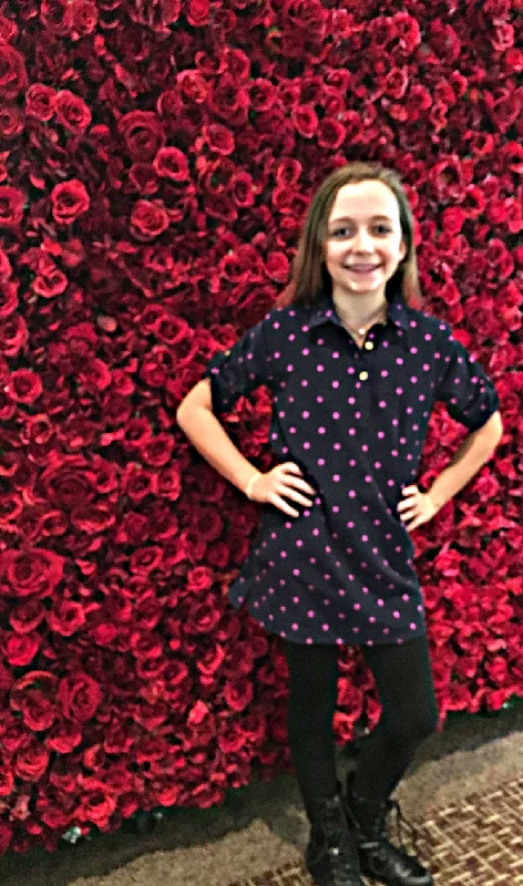 The Libby Corduroy Girl's Dress in Navy With Pink Dots