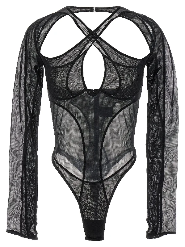 Criss-crossed Multi-layer Bodysuit Stylish Bodysuit with Faux Fur