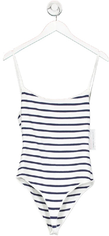 Musier Paris White Dido Striped Backless Knitted Bodysuit UK 12 Fashionable Sleeveless Bodysuit with Buttons Musier Paris White Dido Striped Backless Knitted Bodysuit UK 12 Fashionable Sleeveless Bodysuit with Buttons