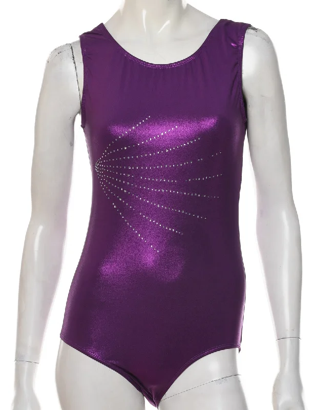 Purple Sparkly Embellished Bodysuit - M Fashionable Bodysuit with Button Front