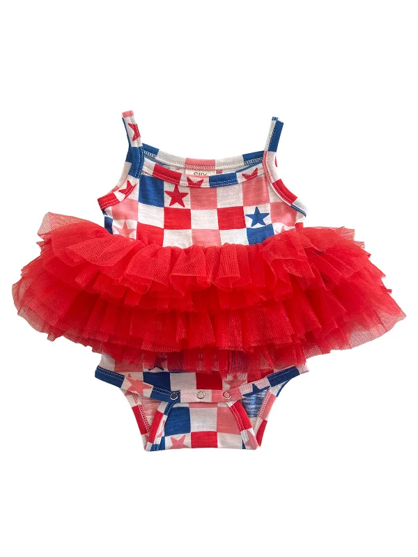 Red, White, Blue & Pink Checkerboard / Organic Tutu Bodysuit Stylish High-Waisted Bodysuit Red, White, Blue & Pink Checkerboard / Organic Tutu Bodysuit Stylish High-Waisted Bodysuit