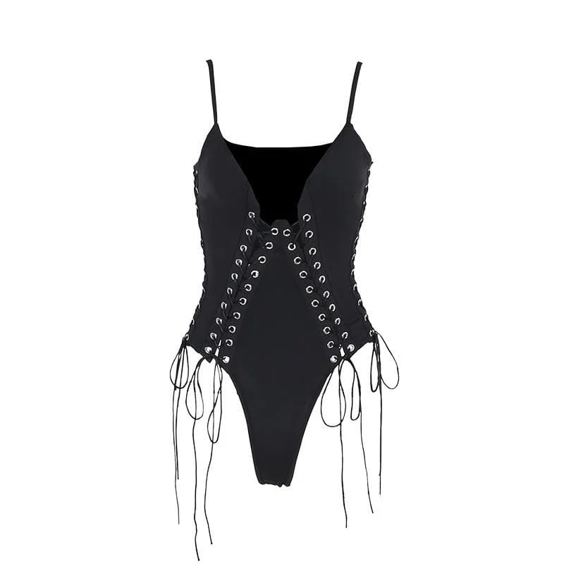 V neck lace up hollow out solid cami bodysuit Fashionable Bodysuit with Long Sleeves V neck lace up hollow out solid cami bodysuit Fashionable Bodysuit with Long Sleeves
