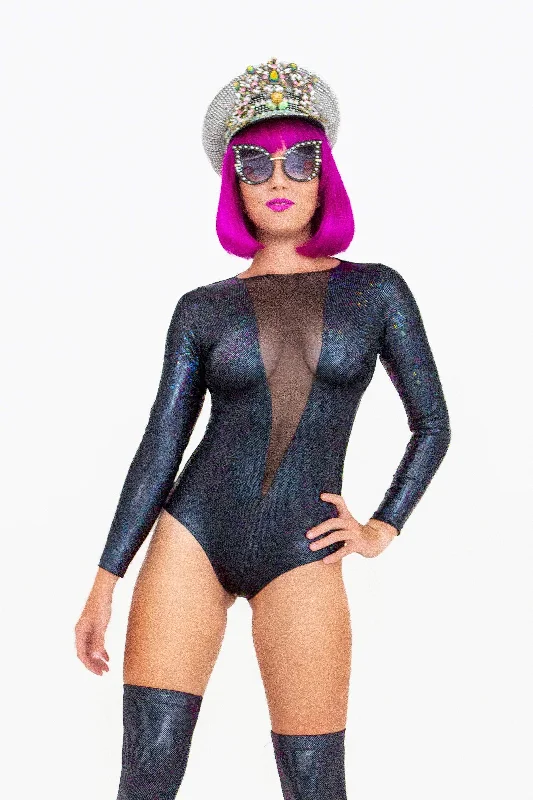 Holographic Mesh-Front Long Sleeve Bodysuit | 13 Colors Stylish Off-Shoulder Long Sleeve Bodysuit Holographic Mesh-Front Long Sleeve Bodysuit | 13 Colors Stylish Off-Shoulder Long Sleeve Bodysuit