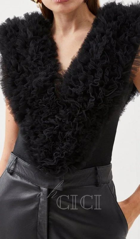 MIRANDA BLACK BANDAGE FIGURE FORM KNIT FLOWER DETAIL BODYSUIT Trendy Bodysuit with Zipper MIRANDA BLACK BANDAGE FIGURE FORM KNIT FLOWER DETAIL BODYSUIT Trendy Bodysuit with Zipper