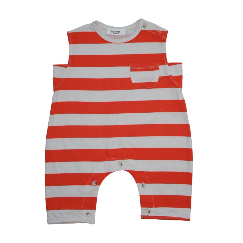 Striped Sleeveless Bodysuit Red Fashionable Cropped Bodysuit