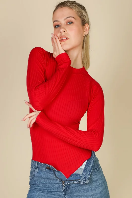 Body-Hugging Ribbed Mock Neck Long Sleeve Bodysuit Trendy Bodysuit with Halter Neckline Body-Hugging Ribbed Mock Neck Long Sleeve Bodysuit Trendy Bodysuit with Halter Neckline