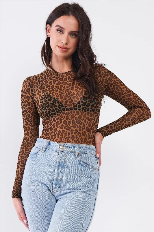 Sexy Fine Fishnet Sheer Mesh Crew Neck Long Sleeve Bodysuit Fashionable Slim Fit Bodysuit Sexy Fine Fishnet Sheer Mesh Crew Neck Long Sleeve Bodysuit Fashionable Slim Fit Bodysuit