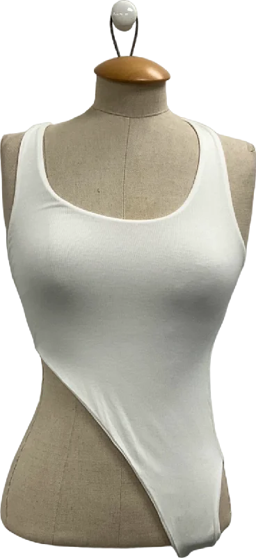 Bayse White Asymmetric Bodysuit UK XS Elegant Bodysuit with Lace Trim