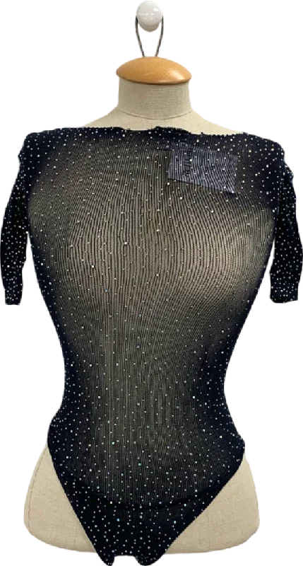 Ciberia Black Rhinestone Bodysuit One Size Comfortable Adjustable Strap Bodysuit