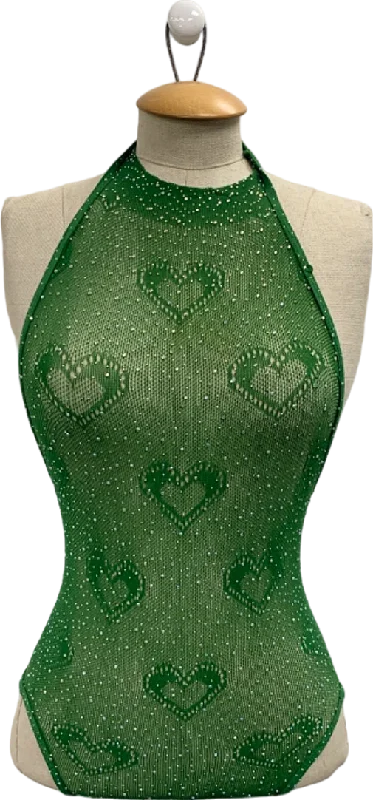 Ciberia Green Heart Pattern Halter Bodysuit One Size Fashionable Bodysuit for Date Night Ciberia Green Heart Pattern Halter Bodysuit One Size Fashionable Bodysuit for Date Night