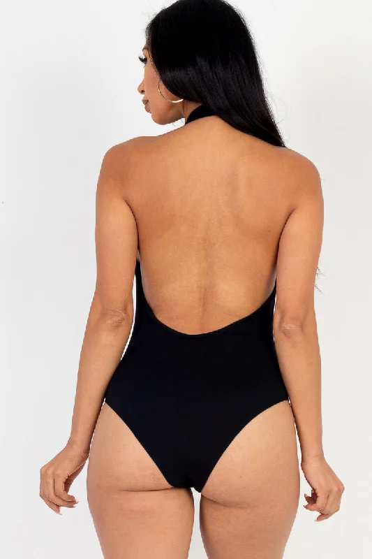 Bodysuit with a Halter Neckline Elegant Bodysuit with Belted Waist