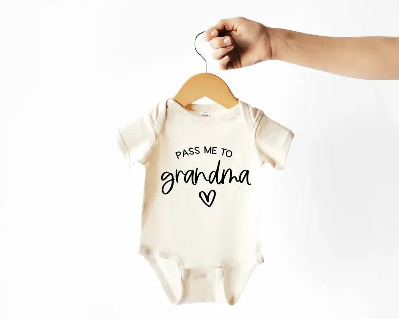 Pass Me to Grandma Baby Bodysuit | New Baby Gifts Elegant Bodysuit with Floral Embroidery Pass Me to Grandma Baby Bodysuit | New Baby Gifts Elegant Bodysuit with Floral Embroidery