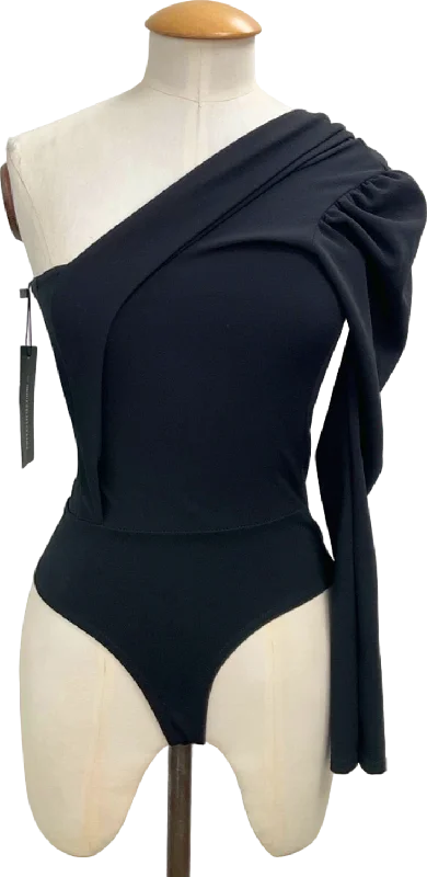PrettyLittleThing Black One Shoulder Bodysuit UK 6 Trendy Activewear Bodysuit